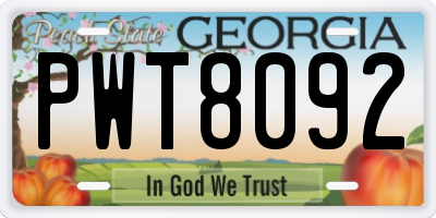 GA license plate PWT8092