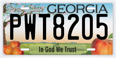 GA license plate PWT8205