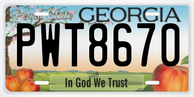 GA license plate PWT8670