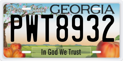 GA license plate PWT8932