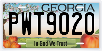 GA license plate PWT9020