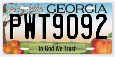 GA license plate PWT9092