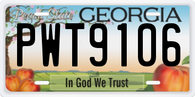 GA license plate PWT9106