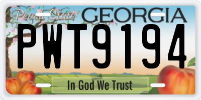 GA license plate PWT9194
