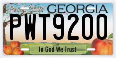 GA license plate PWT9200