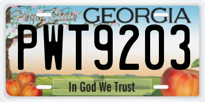 GA license plate PWT9203