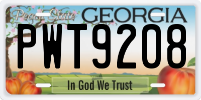 GA license plate PWT9208