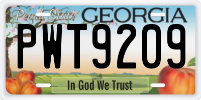 GA license plate PWT9209