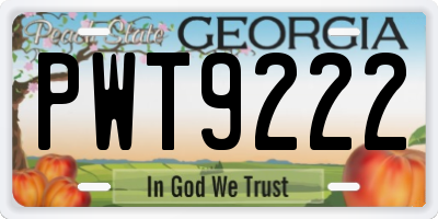 GA license plate PWT9222