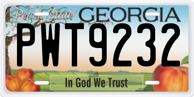 GA license plate PWT9232