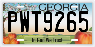 GA license plate PWT9265