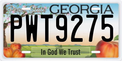 GA license plate PWT9275