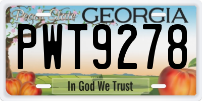 GA license plate PWT9278