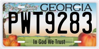 GA license plate PWT9283