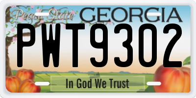 GA license plate PWT9302