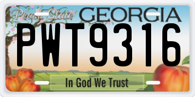 GA license plate PWT9316