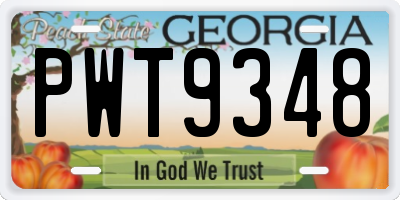 GA license plate PWT9348