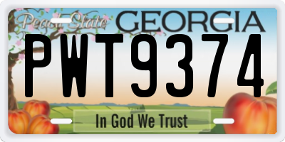 GA license plate PWT9374