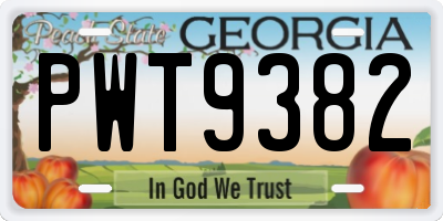GA license plate PWT9382