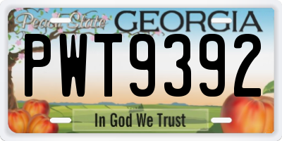 GA license plate PWT9392
