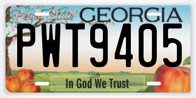 GA license plate PWT9405