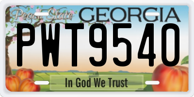 GA license plate PWT9540