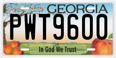 GA license plate PWT9600