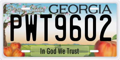 GA license plate PWT9602