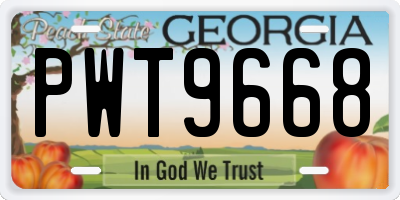 GA license plate PWT9668