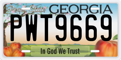 GA license plate PWT9669