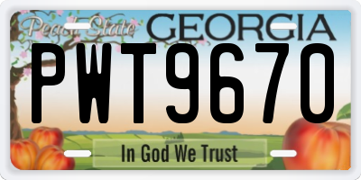 GA license plate PWT9670