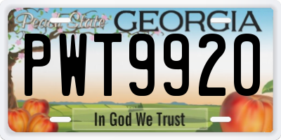 GA license plate PWT9920