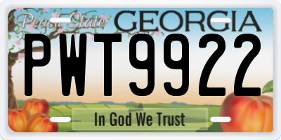 GA license plate PWT9922
