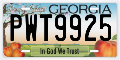 GA license plate PWT9925