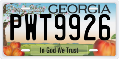 GA license plate PWT9926