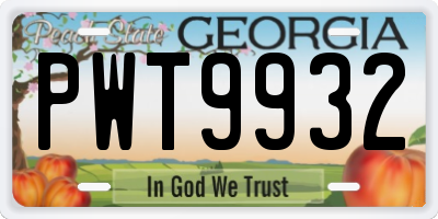 GA license plate PWT9932