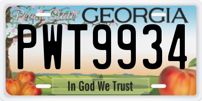 GA license plate PWT9934