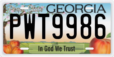 GA license plate PWT9986
