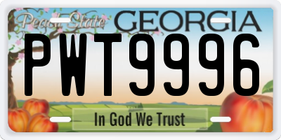 GA license plate PWT9996