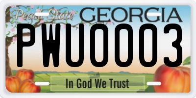 GA license plate PWU0003