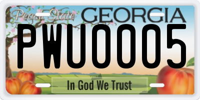 GA license plate PWU0005