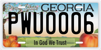 GA license plate PWU0006