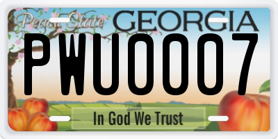 GA license plate PWU0007