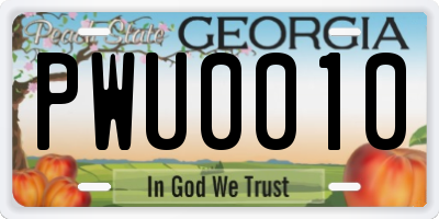 GA license plate PWU0010