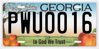 GA license plate PWU0016