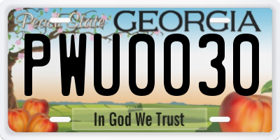 GA license plate PWU0030
