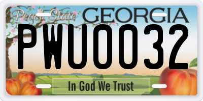 GA license plate PWU0032