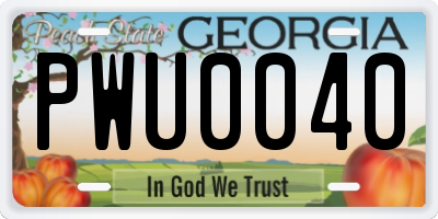 GA license plate PWU0040