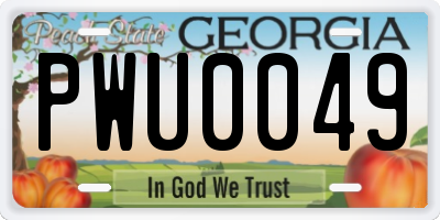 GA license plate PWU0049