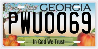 GA license plate PWU0069